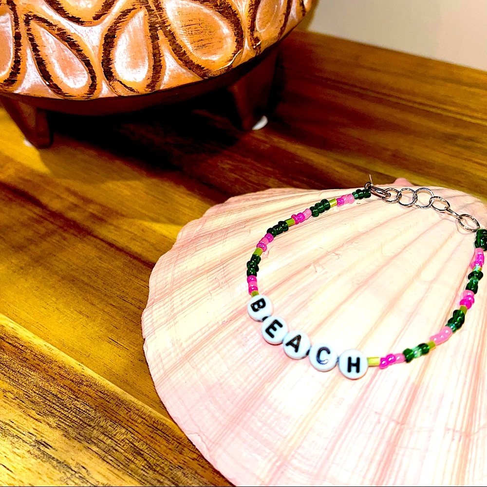 3/$11 Beaded Bracelet/Anklet: “Beach” - Handmade